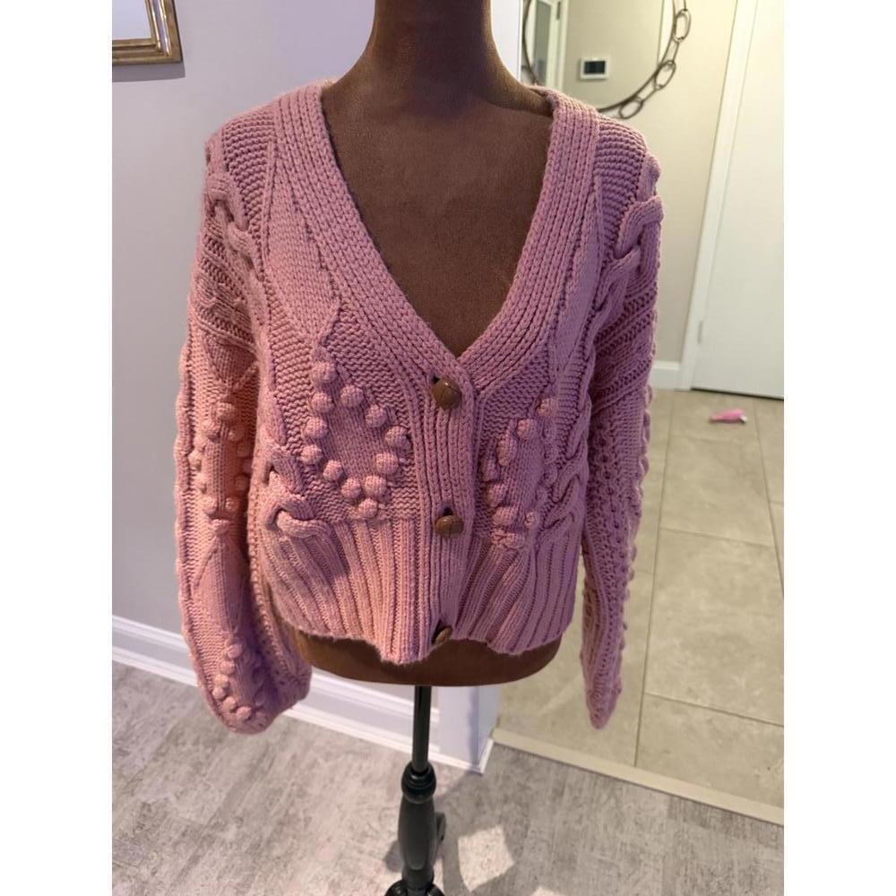 NWT The Westside Pink Chunky Knit Cardigan Sweater sz M